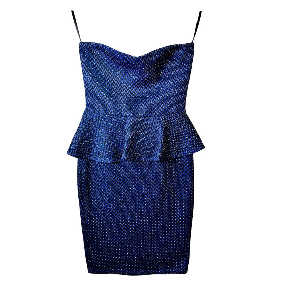 Vintage Body Central Sleeveless Metallic Party Dress Women's Bodycon Blue Peplum